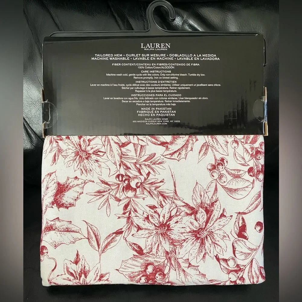 Ralph Lauren White Red Floral 100% Cotton Fabric Shower Curtain 70